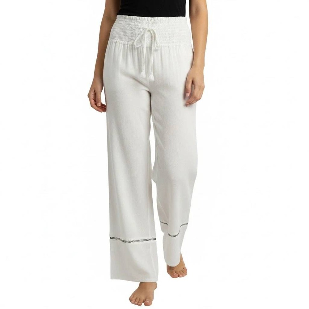 Vera Bradley Claudine‎ Palazzo Pants Ivory Wide Leg Tassel Rayon M NEW Women's
